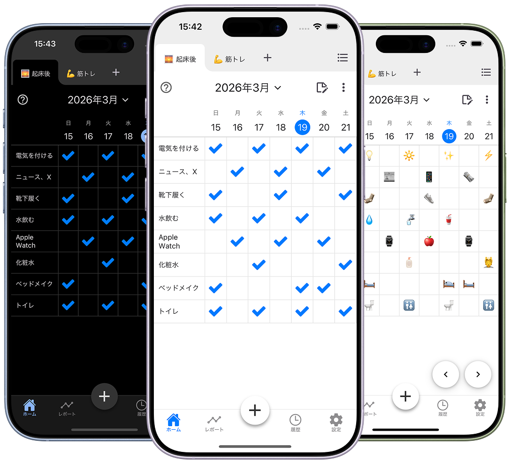 週間カレンダーにチェックして 習慣を記録しよう。